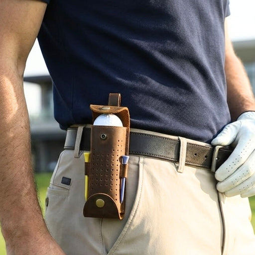 Genuine Leather Golf Ball Holder | 3 Ball & Tee Storage Pouch