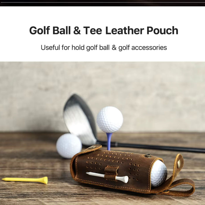 Genuine Leather Golf Ball Holder | 3 Ball & Tee Storage Pouch
