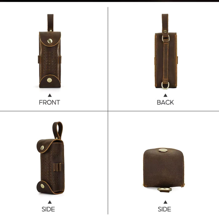 Genuine Leather Golf Ball Holder | 3 Ball & Tee Storage Pouch