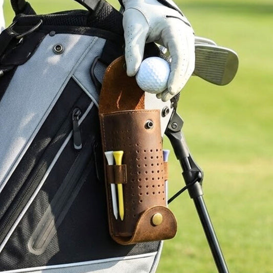 Genuine Leather Golf Ball Holder | 3 Ball & Tee Storage Pouch