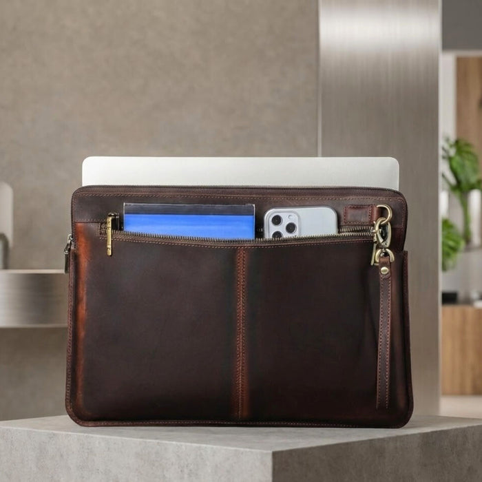 Genuine Leather Laptop Case | Slim Briefcase for 13–15 Inch Laptops