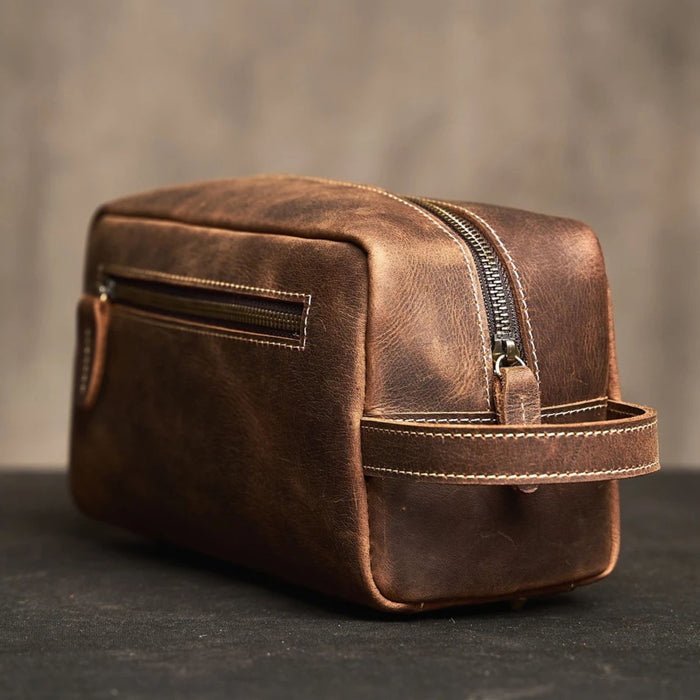 Genuine Leather Large Travel Wash Bag – Luxury Toiletry & Cosmetic Bag