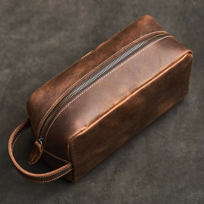 Genuine Leather Large Travel Wash Bag – Luxury Toiletry & Cosmetic Bag