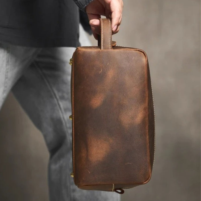 Genuine Leather Large Travel Wash Bag – Luxury Toiletry & Cosmetic Bag
