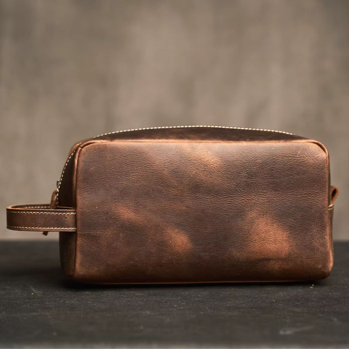 Genuine Leather Large Travel Wash Bag – Luxury Toiletry & Cosmetic Bag