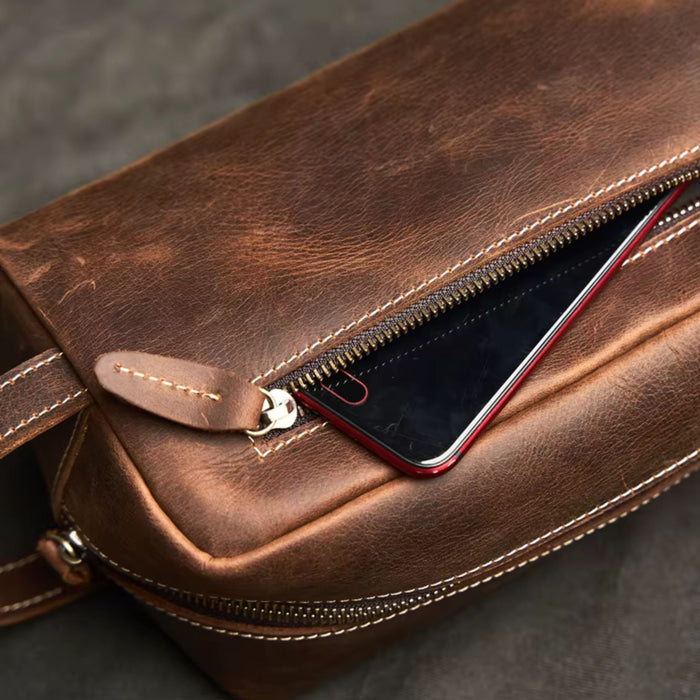 Genuine Leather Large Travel Wash Bag – Luxury Toiletry & Cosmetic Bag