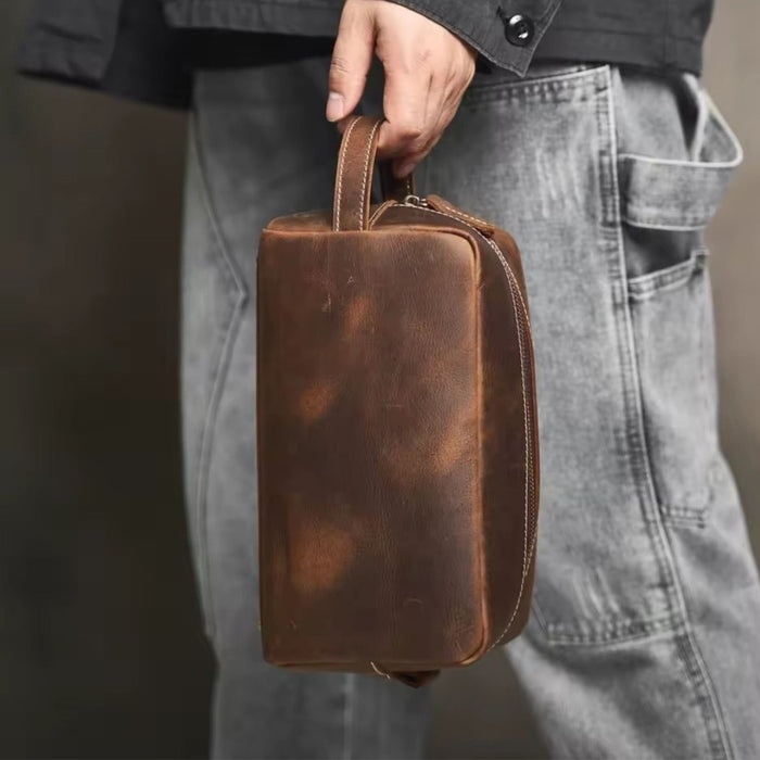 Genuine Leather Large Travel Wash Bag – Luxury Toiletry & Cosmetic Bag