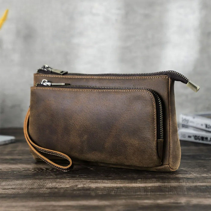 Genuine Leather Men’s Clutch Bag | Travel & Cable Organiser Pouch