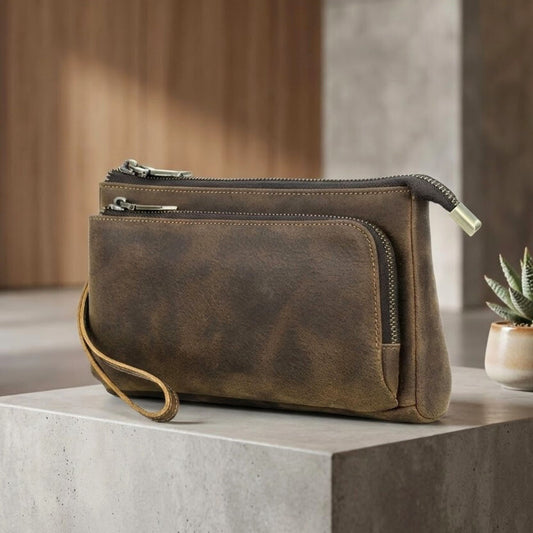 Genuine Leather Men’s Clutch Bag | Travel & Cable Organiser Pouch