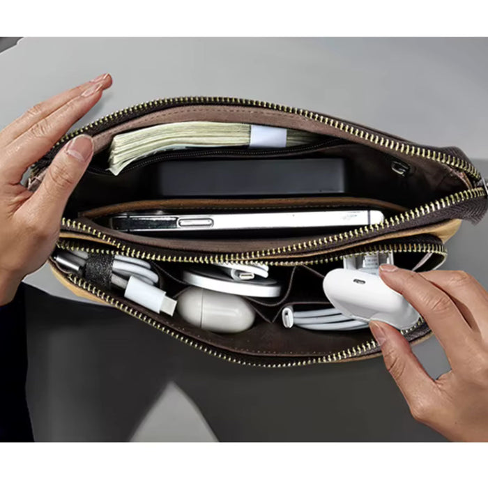 Genuine Leather Men’s Clutch Bag | Travel & Cable Organiser Pouch