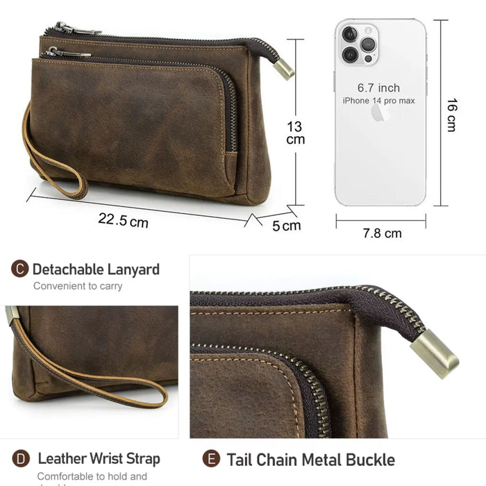 Genuine Leather Men’s Clutch Bag | Travel & Cable Organiser Pouch