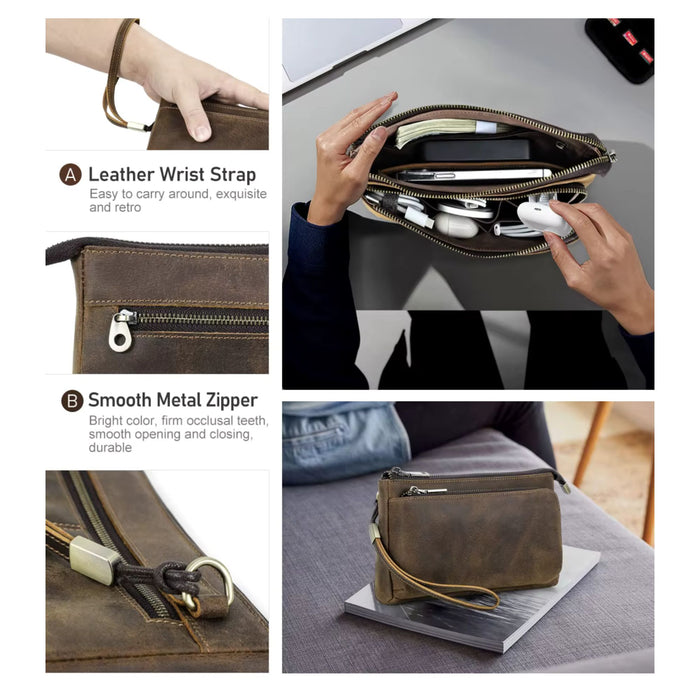 Genuine Leather Men’s Clutch Bag | Travel & Cable Organiser Pouch