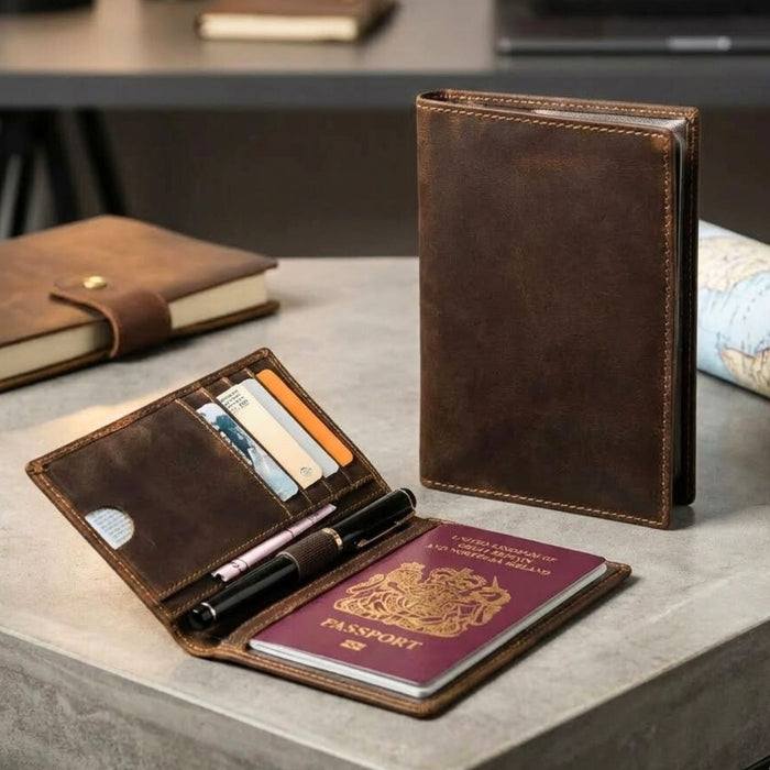 Genuine Leather Passport Cover with Card Slots & RFID Blocking | Travel Document Wallet
