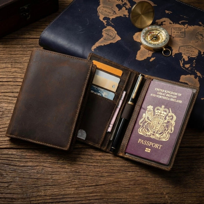 Genuine Leather Passport Cover with Card Slots & RFID Blocking | Travel Document Wallet