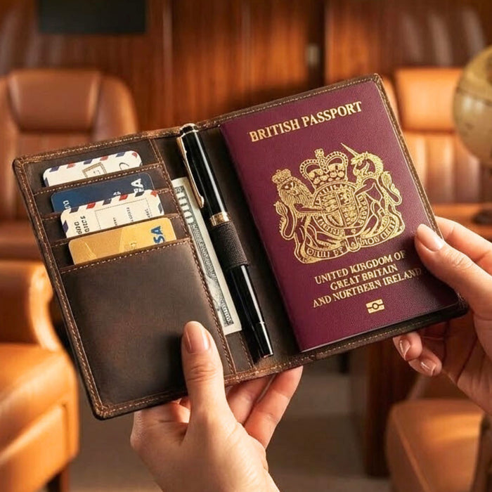 Genuine Leather Passport Cover with Card Slots & RFID Blocking | Travel Document Wallet
