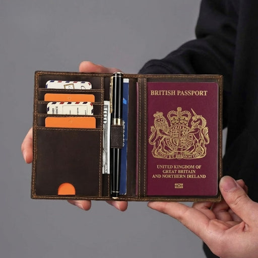 Genuine Leather Passport Cover with Card Slots & RFID Blocking | Travel Document Wallet