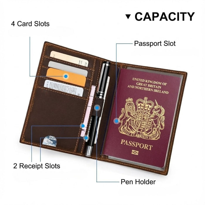 Genuine Leather Passport Cover with Card Slots & RFID Blocking | Travel Document Wallet