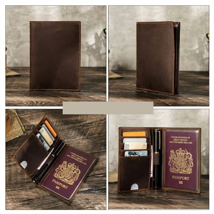 Genuine Leather Passport Cover with Card Slots & RFID Blocking | Travel Document Wallet