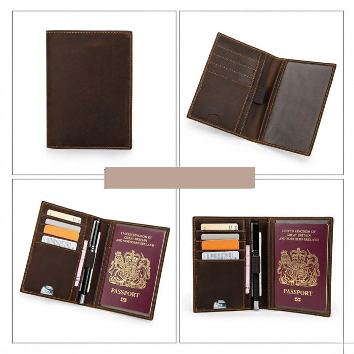 Genuine Leather Passport Cover with Card Slots & RFID Blocking | Travel Document Wallet
