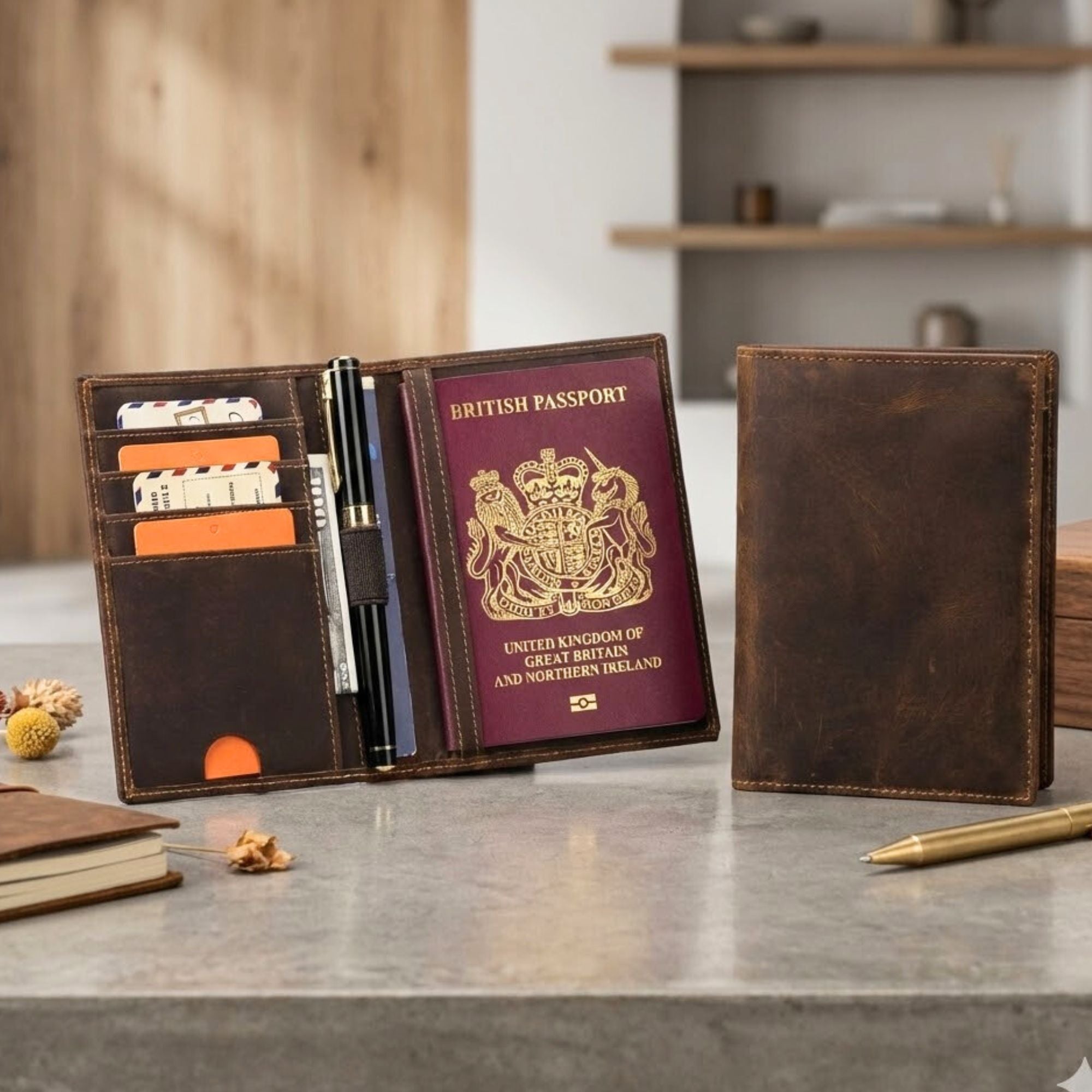 Genuine Leather Passport Cover with Card Slots & RFID Blocking | Travel Document Wallet