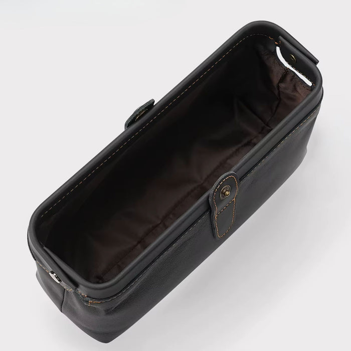Genuine Leather Toiletry Bag | Compact Cosmetic Makeup Case