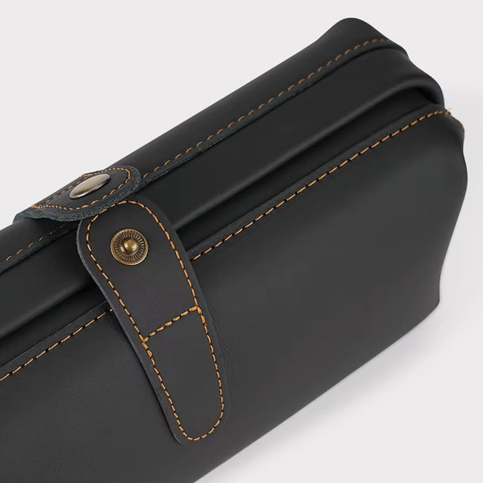Genuine Leather Toiletry Bag | Compact Cosmetic Makeup Case