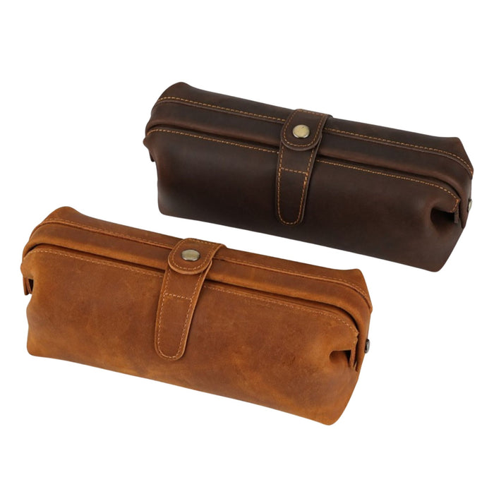 Genuine Leather Toiletry Bag | Compact Cosmetic Makeup Case