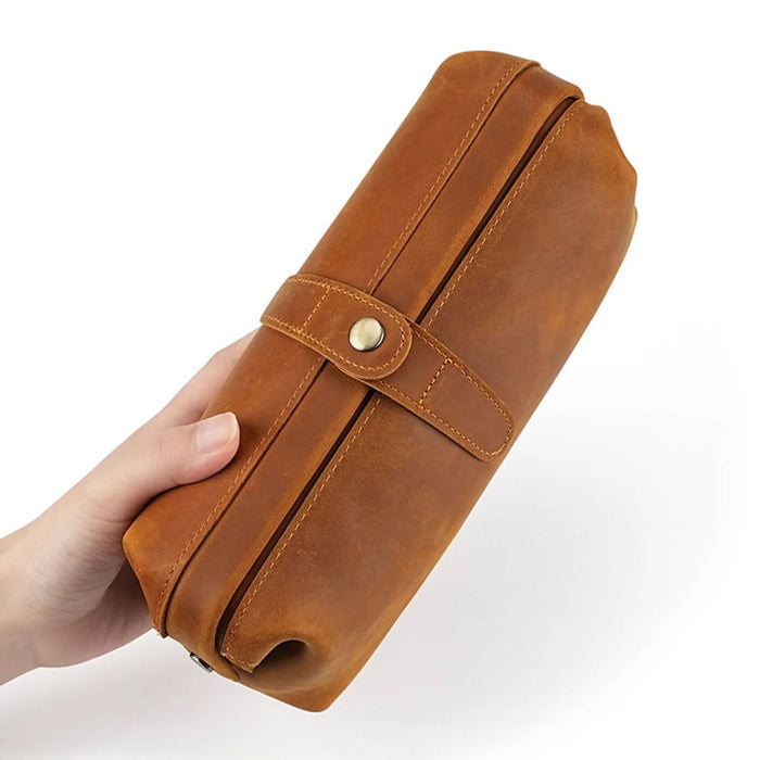 Genuine Leather Toiletry Bag | Compact Cosmetic Makeup Case