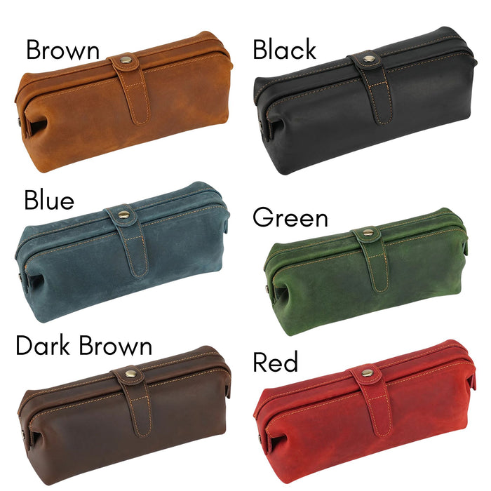 Genuine Leather Toiletry Bag | Compact Cosmetic Makeup Case