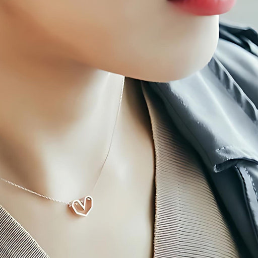 Geometric Heart Necklace Sterling Silver Anniversary Gift for