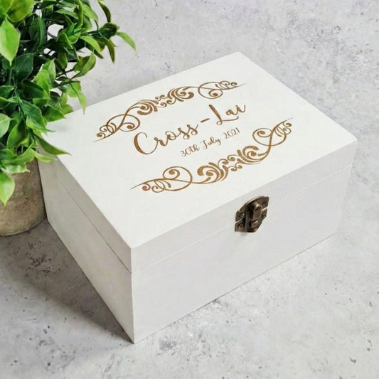 Gold Engraved Floral Wedding Family Memory Box I Personalised Keepsake - 6 Sizes Small to XLarge