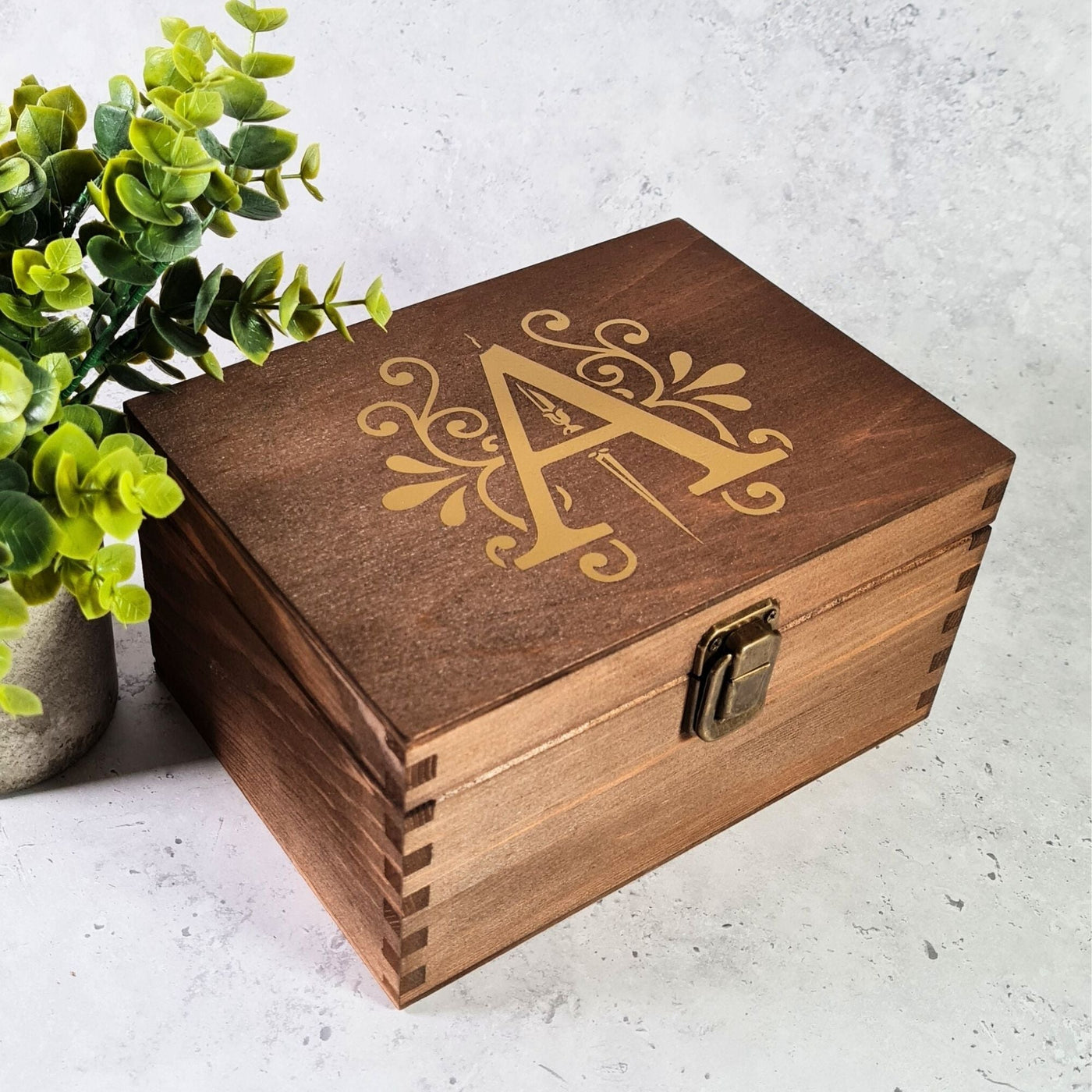 Gold Monogram Wooden Box | 16 to 42cm Small & Large Home Storage Boxes ...