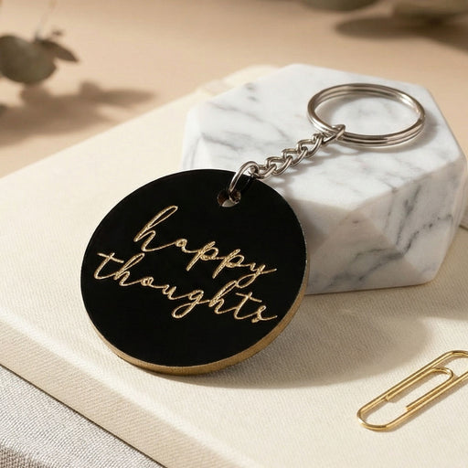 Happy Thoughts Keyring I Motivational Quote Gift I Inspirational Keychain