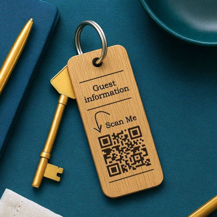 Hotel Guesthouse QR Code Keyring I Personalised Wooden Scanable Website Keyring I Custom QR Code Keychain