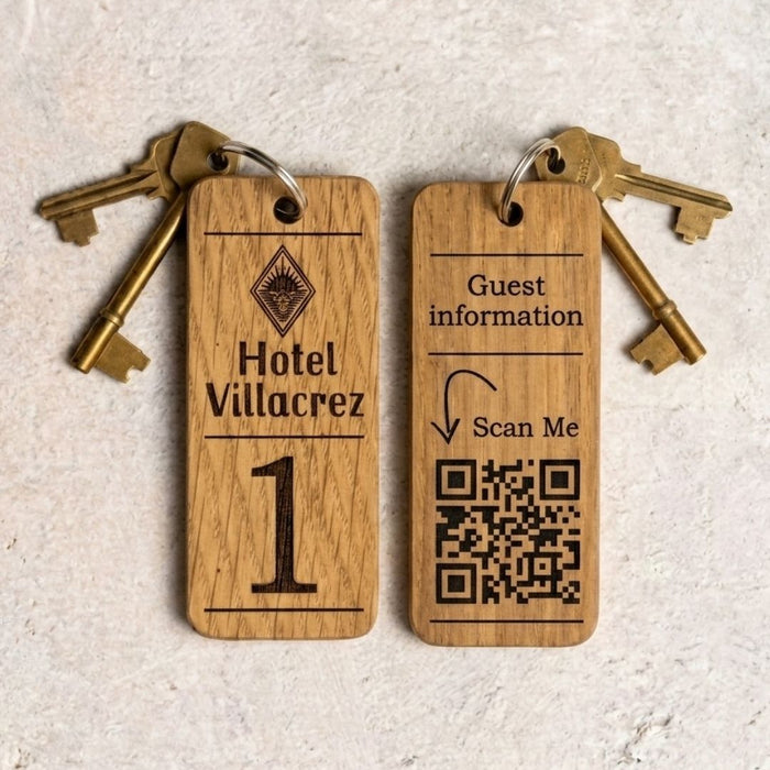 Hotel Guesthouse QR Code Keyring I Personalised Wooden Scanable Website Keyring I Custom QR Code Keychain