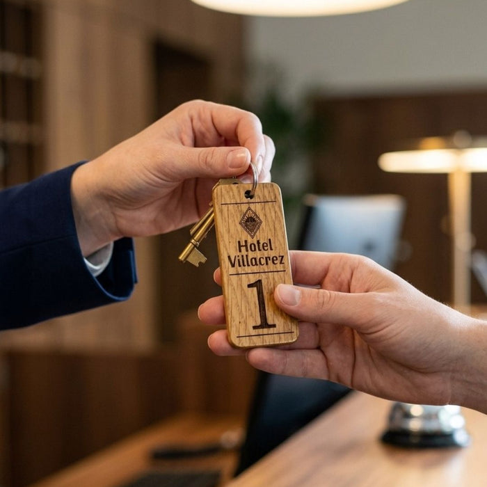 Hotel Guesthouse QR Code Keyring I Personalised Wooden Scanable Website Keyring I Custom QR Code Keychain