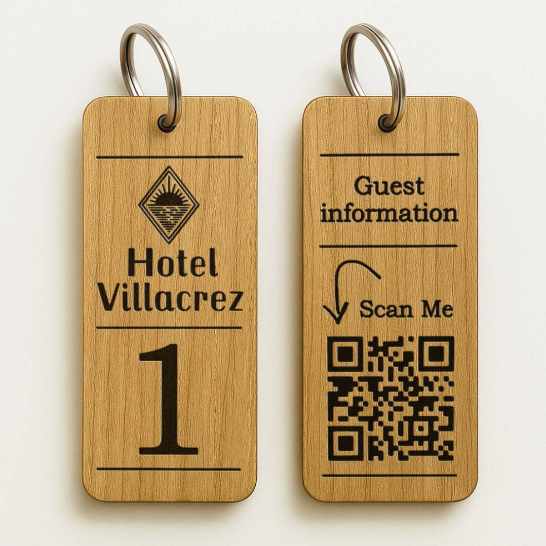 Hotel Guesthouse QR Code Keyring I Personalised Wooden Scanable Websit ...