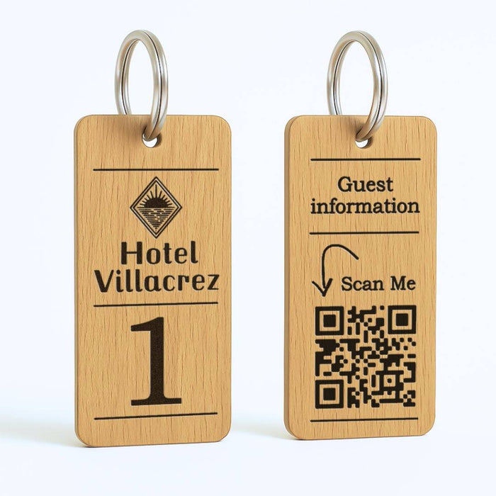 Hotel Guesthouse QR Code Keyring I Personalised Wooden Scanable Website Keyring I Custom QR Code Keychain