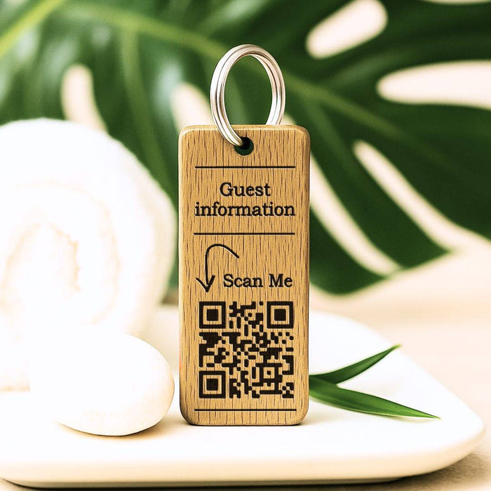 Hotel Guesthouse QR Code Keyring I Personalised Wooden Scanable Website Keyring I Custom QR Code Keychain