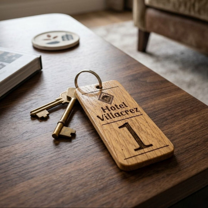 Personalised QR Code Wooden Keyring, Hotel QR Code Keyring, Custom Holiday Let Key Fob, Airbnb Guest Keyring, Engraved Business Keychain