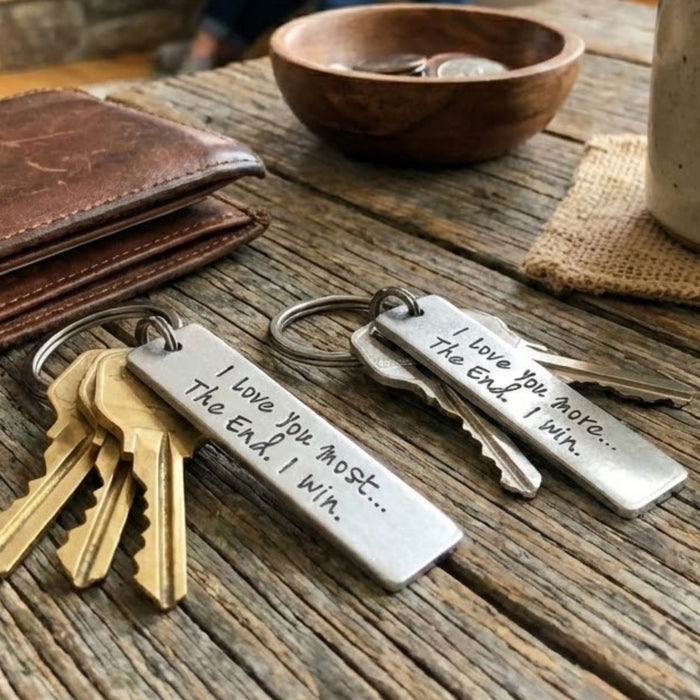 “I Love You More, I Love You Most” Couples Keyring Set