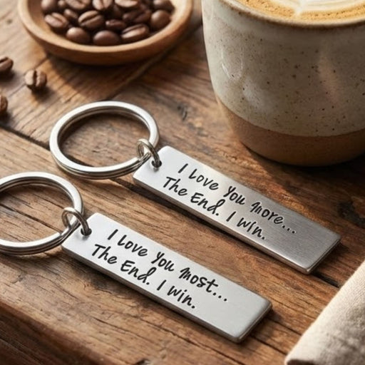 “I Love You More, I Love You Most” Couples Keyring Set