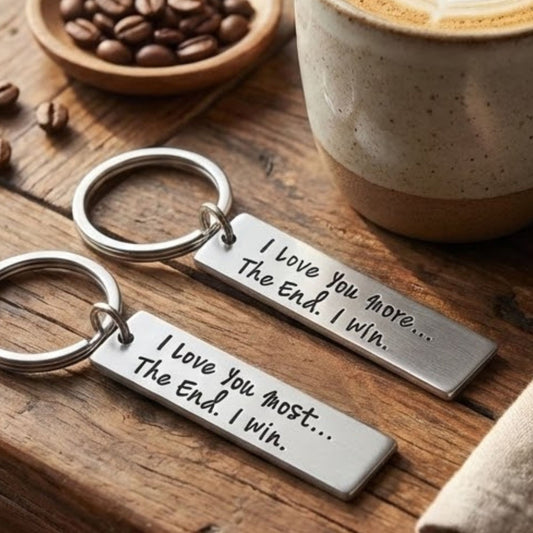 “I Love You More, I Love You Most” Couples Keyring Set