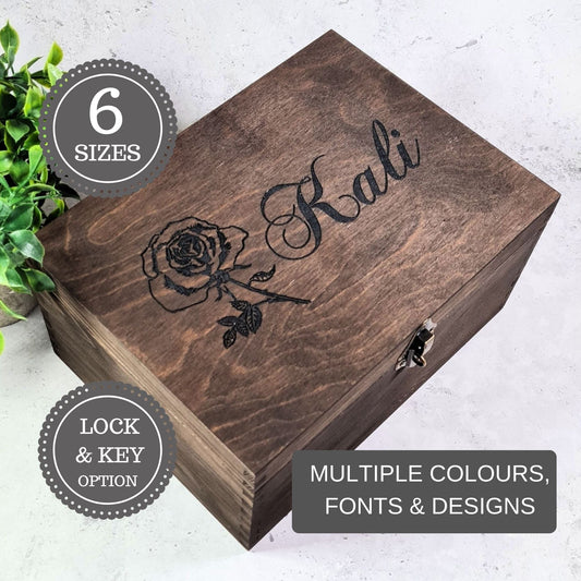 Jewellery Box I Engraved Wooden Organiser I Personalised Gifts for Her - 6 Sizes Small to XLarge