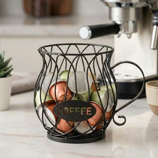 Large Capacity Iron Coffee Pod Storage Basket – K-Cup & Creamer Capsule Organiser