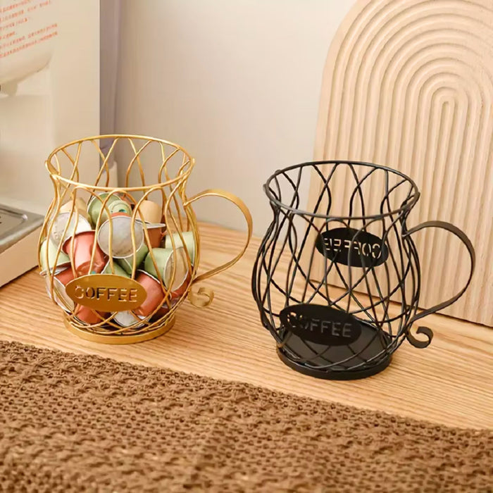 Large Capacity Iron Coffee Pod Storage Basket – K-Cup & Creamer Capsule Organiser