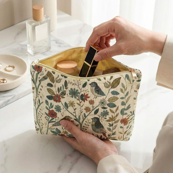 Large Corduroy Makeup Bag with Zip | Bird & Branch Cosmetic Pouch