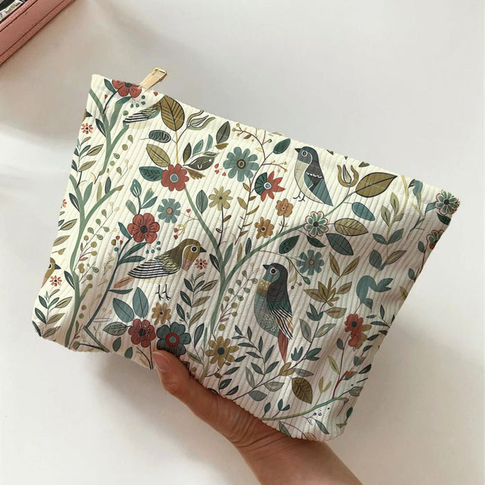 Large Corduroy Makeup Bag with Zip | Bird & Branch Cosmetic Pouch