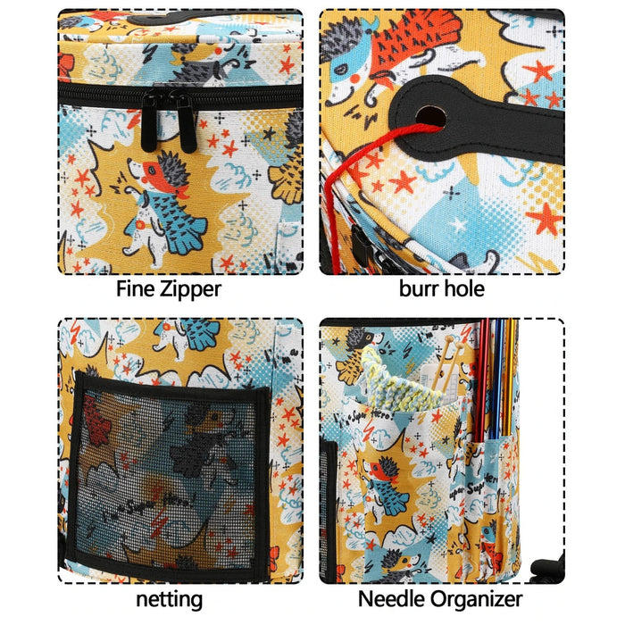 Large Knitting & Crochet Storage Bag with Lid – Yarn Organiser Tote for Needles, Hooks & Projects