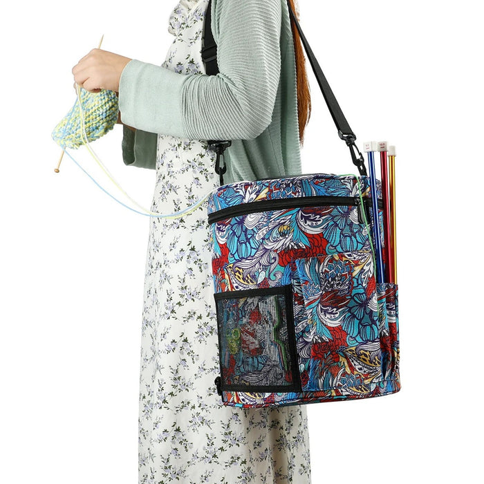Large Knitting & Crochet Storage Bag with Lid – Yarn Organiser Tote for Needles, Hooks & Projects